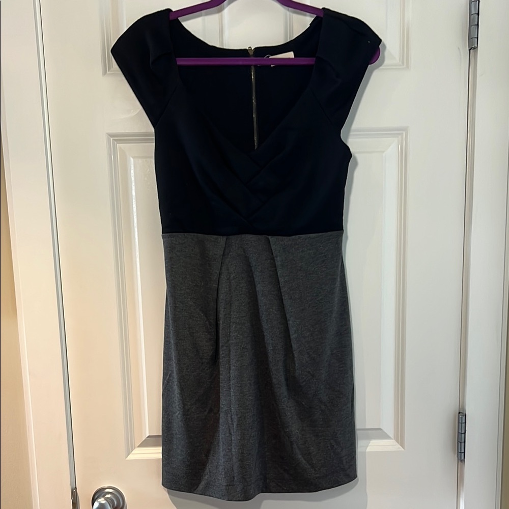Monteau Black and Gray Pleated Sheath Dress